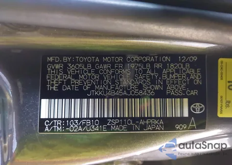 2010 Scion Xd from USA, damaged, VIN JTKKU4B45AJ058436